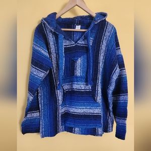 Vibrant Blue Mexican Poncho